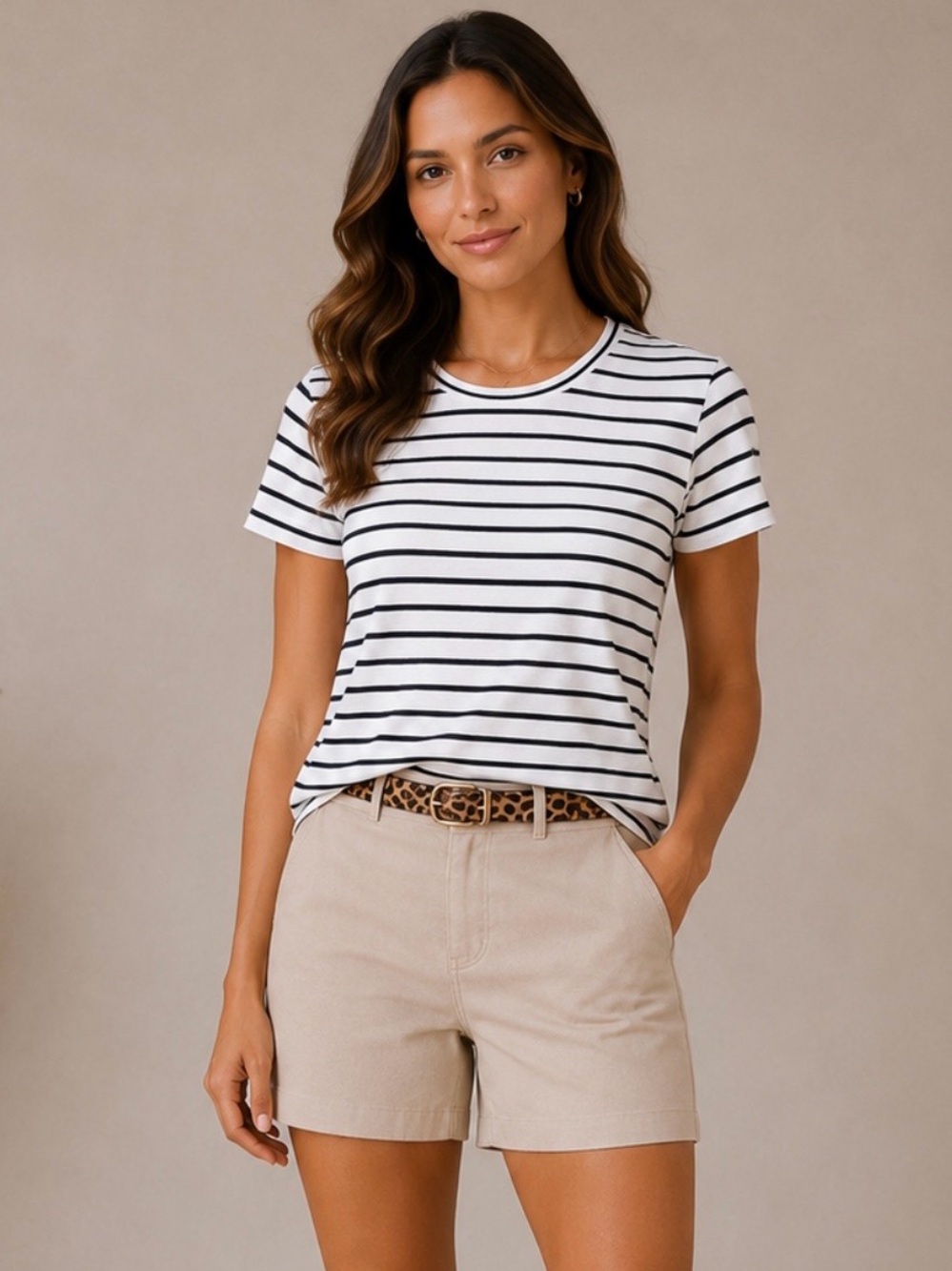 J.Crew Sz L Cotton Girlfriend Tee White & Black Stripes Classic French Chic EUC